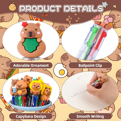 LiYiQ 25 Pcs Capybara Party Favor Multicolor Pen in One Cartoon Cute Fun 4-in-1 Cute Pens Bulk Kawaii Capybara Ballpoint Pens for Fun Gifts - style: Capybara