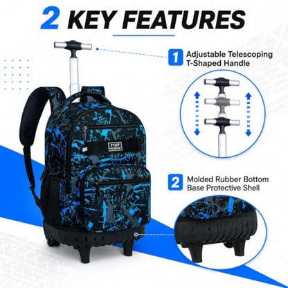 3Pcs Rolling Backpack for Boys Men, Travel Roller Backpacks with Wheels for Adults, Teens College Graffiti Wheeled Bookbag with Lunch Box(Blue) - color: Airbrush Blue