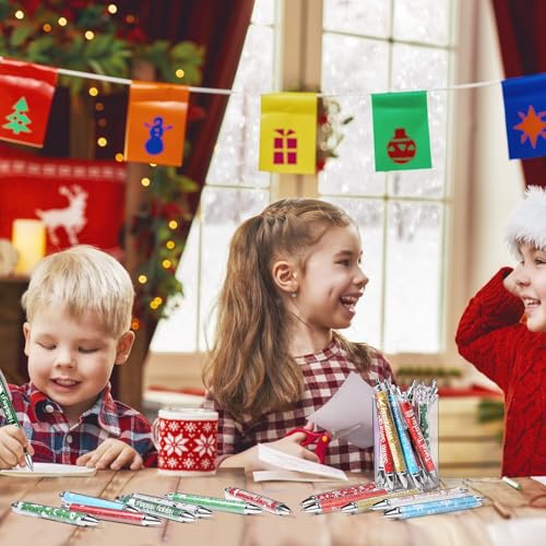 Cholemy 48 Pieces Christmas Pens Bulk Christmas Party Ballpoint Pens Retractable Xmas Themed Gel Ink Novelty Snowflake Snowman Candy Santa Writing Supplies for Office School Xmas Party Favor - style: Snowflake