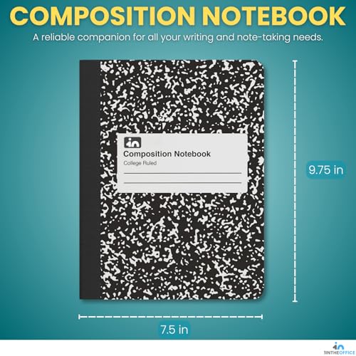 1InTheOffice College Ruled Composition Notebook, Marbled Composition Notebook, 9.75" x 7.5", Black Marble Cover, 100 Sheets/Pack, 12 Pack