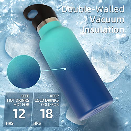 Volhoply 17oz Kids Insulated Water Bottle,Stainless Steel Water Bottles with Straw Lid,Reusable Metal Cups Water Bottle,Double Wall Vacuum Sports School Water Flask Keep Cold(Green Blue,1 Set) - color: Green Blue