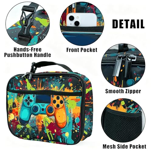 Game Lunch Box Insulated Reusable Lunch Bag Tote Cooler for Women Men Boy Girl School Work Office Picnic - color: Game