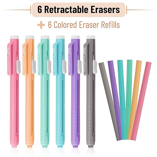 Mr. Pen- Retractable Mechanical Eraser Pens, 6 Pack, Vibrant Colors | Latex-Free Precision Pencil Erasers for Artists, Students, Drawing, Sketching & Drafting | Latex-Free Precision Pencil Erasers for Artists, Students, Drawing, Sketching & Drafting - col