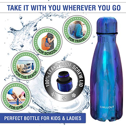 CHILLOUT LIFE 12oz Kids Insulated Stainless Steel Water Bottle, Leak Proof | Small Metal Water Bottle, Keeps Drinks Cold 24H & Hot 12H, Leak-Proof Screw Lid, Perfect for School, Travel & Sports - color: Magic Blue