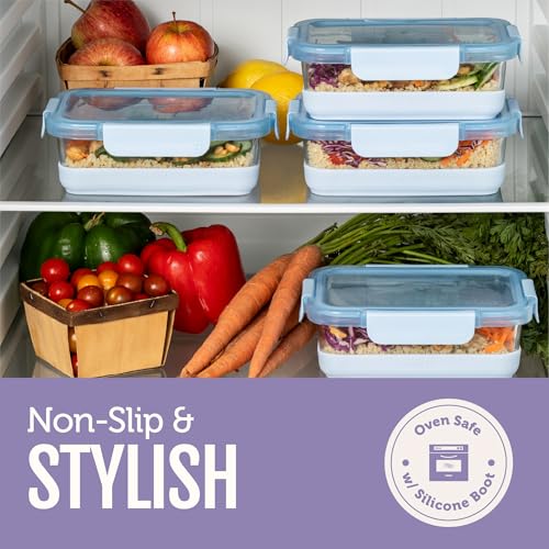 Ello Duraglass Refresh 3.4 Cup Meal Prep Sets 10Pc, 5 Pack Set- Glass Food Storage Container with Silicone Boot and Airtight BPA-Free Plastic Lids, Dishwasher, Microwave and Freezer Safe,Everest - color: Everest