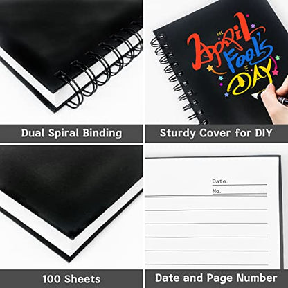 4 Pack Spiral Notebook,A5 Lined Black Journal Notebook 5.62 x 8.4 inches-100 Sheets/200 Pages,100GSM Thick Paper,Hardcover Journals for Writing Work School Supplies - color: Black-Lined
