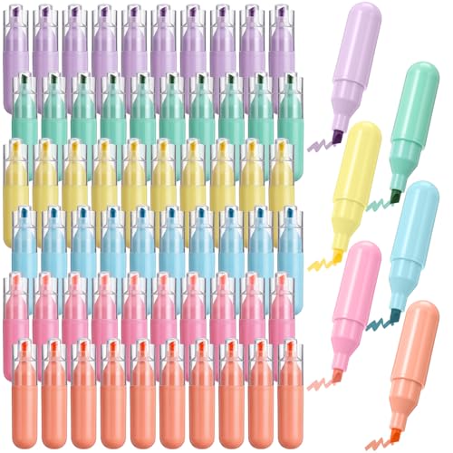 Maitys 60 Pcs Mini Highlighter Pens Bulk Neon Color Chisel Tip Dry Quickly Non Toxic Highlighter Markers for Adults Highlighting in the Home Office Fluent Writing Highlighters Gifts