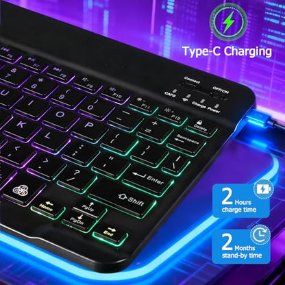 Backlit Bluetooth Keyboard for iPad, Rechargeable Slim Portable Wireless Keyboard for iPad Tablets, Compatible for All iOS/Windows/Android System Devices-Black