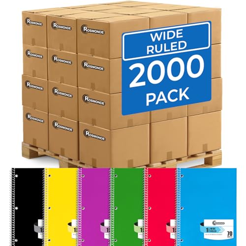 Rosmonde 2000 Packs (Pallet) 1 Subject Notebooks, Spiral Notebook Bulk, Wide Ruled, 70 Sheets (140 pages), Pallet of Notebooks, 8 x 10-1/2" Bulk Spiral Notebooks for School & Office, 4-7 Days Transit - size: 2000 Pack | Full Pallet, style: 1 Subject - Sof