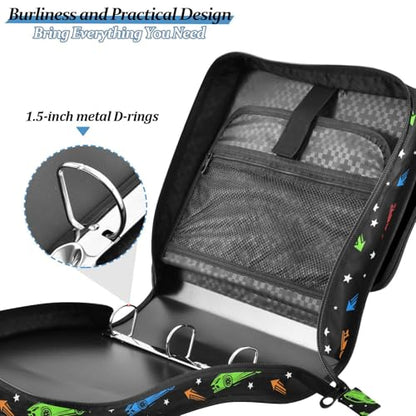 Cars Arrows Black Print 3 Ring Zipper Binder with Shoulder Strap & Handle 1.5 Inch D-Ring Zippered Bag with Pencil Pouch,Expanding File Folder, Binder Organizer for School or Office - color: Cars Arrows Black