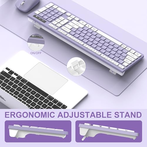 Wireless Keyboard and Mouse Combo, Full-Sized Wireless Keyboard and Adjustable DPI Mouse, 2.4GHz USB Receiver, Silent Keyboard and Mouse for PC, Windows, MAC, Desktop, Laptop(Purple) - color: Purple