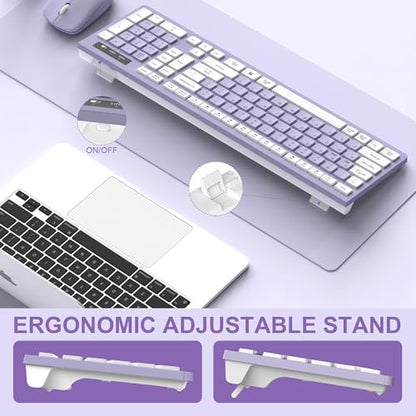 Wireless Keyboard and Mouse Combo, Full-Sized Wireless Keyboard and Adjustable DPI Mouse, 2.4GHz USB Receiver, Silent Keyboard and Mouse for PC, Windows, MAC, Desktop, Laptop(Purple) - color: Purple