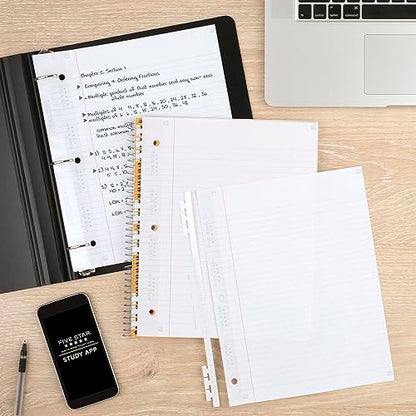 Five Star Insertable Loose Leaf Paper + Study App, 6 Pack, Notebook Paper, College Ruled to Add Pages, Reinforced, 8.5 x 11, 75 Sheets per Pack (170015) - size: 6 Pack