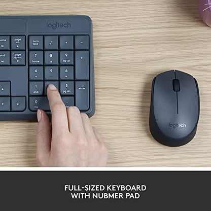 Logitech MK235 Full Size Wireless Keyboard and Mouse Combo | Full size keyboard with spill-resistant design, compact ambidextrous mouse, connect via single included USB-A Nano Receiver