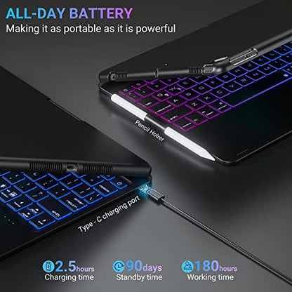 edaiser Swivel Keyboard Case iPad 10.2" (9th 8th 7th), Air 3rd Gen Black | 360 Degree Rotatable Protective Cover with Pencil Holder | Multi-Touch Trackpad, RGB Backlit | Flexible Adjustable View Angle - color: Black, size: iPad 10.2"(9th-7th)& Air 3rd 10.
