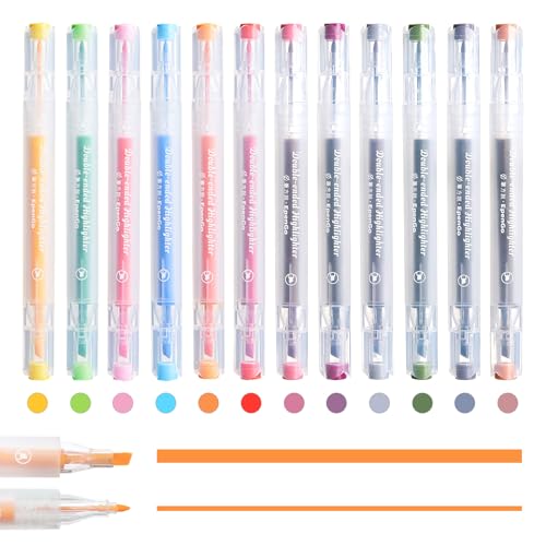 Bible Highlighters No Bleed, Double-Ended 12 Pack Assorted Pastel Colors Highlighter, Chisel and Fine Tips for School & Bible Study, Quick-Dry Pens for Note Taking, Journaling & Art - color: Multicolor