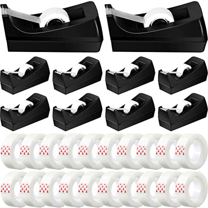 Yahenda 10 Pack Black Desktop Tape Dispenser Non Skid Base with 0.7 x 985 Inches Invisible Tape Refills Bulk Weighted Roll Dispenser for Office Home School - color: Black