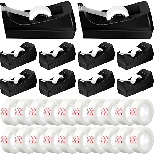 Yahenda 10 Pack Black Desktop Tape Dispenser Non Skid Base with 0.7 x 985 Inches Invisible Tape Refills Bulk Weighted Roll Dispenser for Office Home School - color: Black