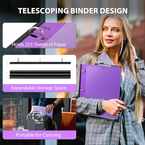 WOT I Telescoping Project Organizer, Refillable 3 Ring Binder with Dividers and Pockets, 13 Pocket Folders, 1 Inch 3 Rings, Purple - color: Purple, size: 1 Pack