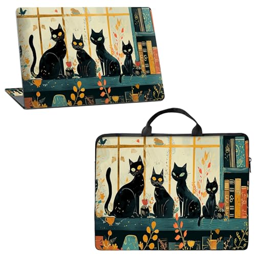 10 inch Laptop Sleeve with Laptop Skin Sticker Set – Slim Protective Case with Smooth Zipper, Lightweight Tablet & Notebook Sleeve for Travel & Daily Carry, Black Cats - color: Black Cats, size: 10 inch