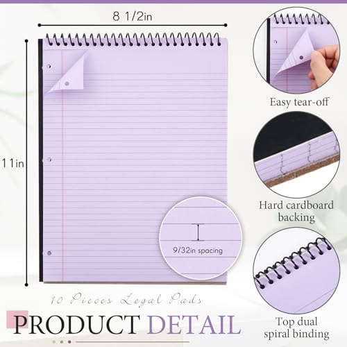MotiMind 10 Pack 8.5" x 11" Top Spiral Notebook with 3 Hole Punched Multicolor Legal Pads College Ruled Notepad 50 Sheets Hard Cardboard Paper Wirebound Notepad for Office School Business - color: Multicolor