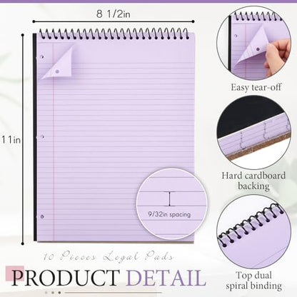 MotiMind 10 Pack 8.5" x 11" Top Spiral Notebook with 3 Hole Punched Multicolor Legal Pads College Ruled Notepad 50 Sheets Hard Cardboard Paper Wirebound Notepad for Office School Business - color: Multicolor