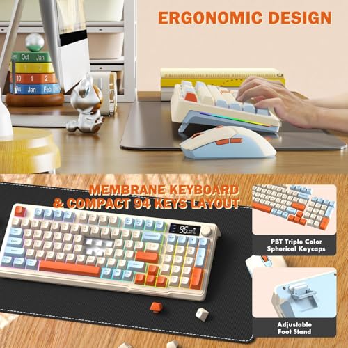 ZIYOU LANG T96 Wireless Gaming Keyboard and Mouse Combo,Dual Bluetooth/2.4G RGB Backlit Mechanical Feeling Keyboard with Smart Display & Knob,4000 DPI Gaming Mouse for PC Laptop Mac Wins-Blueberry - color: Blueberry