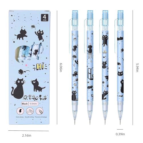4 Pcs Cat Mechanical Pencils Cute 0.5mm Mechanical Pencil Kawaii Pencils School Pencil for Students Women Office School Suppies
