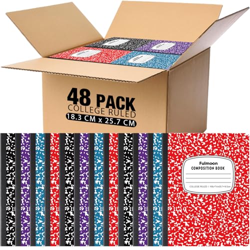 Fulmoon 48 Pcs Composition Notebook College Ruled Hard Cover Notebook 30 Sheets/60 Pages for School College Journal Writing Programs Art Recipes 10.12 x 7.2 Inch, Colorful - style: College Ruled