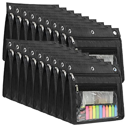 YoeeJob 18 Pack 1 Inch Expandable Zipper Pencil Pouches with Clear Window for 3 Ring Binder, Suitable for School & Office（Black） - color: Black