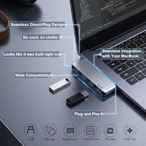 USB C Hub, 4-Port USB 3.0 Hub USB C to USB Adapter for MacBook Pro/Air | USB C to USB, 4 Ports, USB 3.0 Speed - color: Silvery(4*USB)