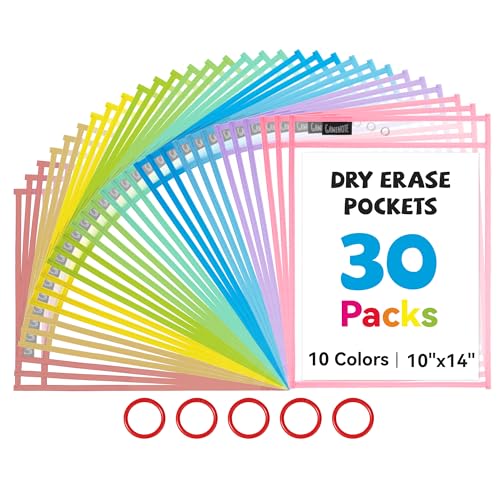 GAMENOTE 30팩 파스텔 드라이 지우개 포켓, 25.4x35.6cm(10x14인치) 재사용 | 30개의 재사용 가능한 PVC 포켓에는 21.6 x 27.9cm(8.5 x 11인치) 및 22.9 x 30.5cm(9 x 12인치) 시트를 담을 수 있습니다. 양면 - color: 파스텔, size: 30 Pack