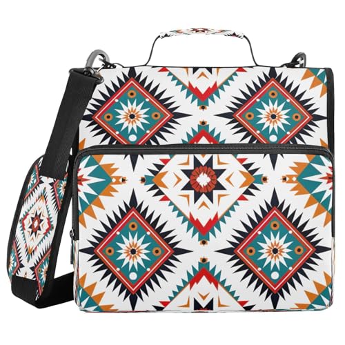 Aztec Waterproof Zipper Binder with Shoulder Strap, 3-Ring Trapper Keeper with Lay-Flat Design and Multiple Compartments for School & Office, Adults & Kids