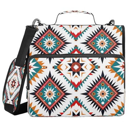 Aztec Waterproof Zipper Binder with Shoulder Strap, 3-Ring Trapper Keeper with Lay-Flat Design and Multiple Compartments for School & Office, Adults & Kids