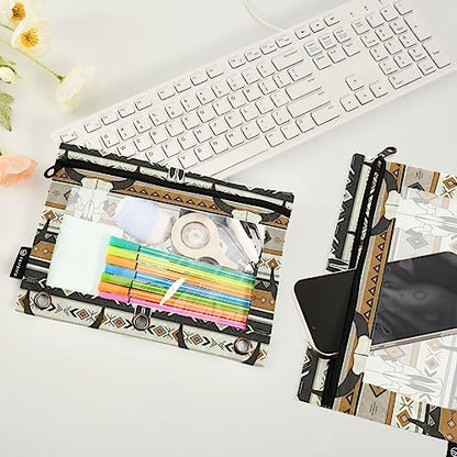 Fisyme Western Boho Bull Skulls Pencil Pouch for 3 Ring Binder Pencil Case Pencil Bag Zipper Pouch with Clear Window for Office Supplies 2 Pack - color: Multi-2