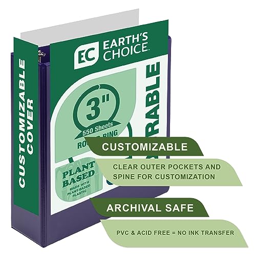 Samsill Earth’s Choice™, Durable Fashion Color 3 Ring View Binder, 3 Inch Round Ring, Up to 25% Plant Based Plastic, Eco-Friendly, USDA Certified Biobased, Purple, Value 2 Pack (U86808) - color: Purple, size: 3", style: 2 Pack
