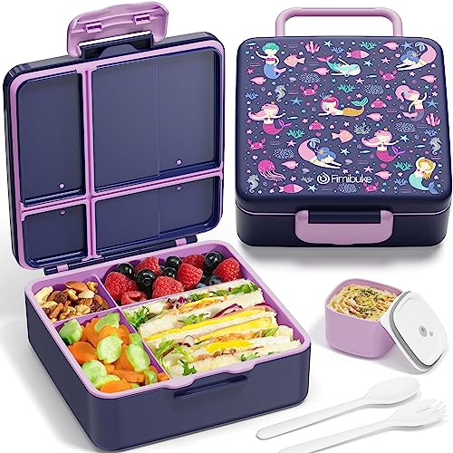 Fimibuke Bento Lunch Box for Kids, Toddler Bento Box with 4 Compartments | Leak Proof BPA Free Dishwasher Safe Lunch Container with Utensils, Ideal Portion Sizes for Ages 3-12 Girls Boys for School - color: A12. Mermaid