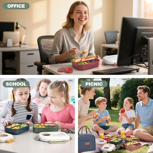 3-Compartment Leak-Proof Bento Box for Kids & Adults, Green | Insulated bag, utensils & sauce container included; BPA-free; Microwave & dishwasher safe; Ideal for school, office & travel. - color: Green