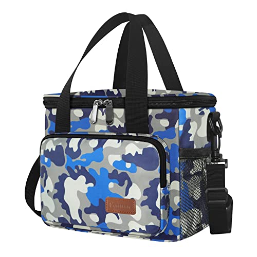 Femuar Lunch Bags for Women/Men, Insulated Lunch Bag for Work Office - Lunch Cooler Bag Leakproof Lunch Box with Adjustable Shoulder Strap - Blue Camouflage - color: Blue Camouflage, size: Medium Size