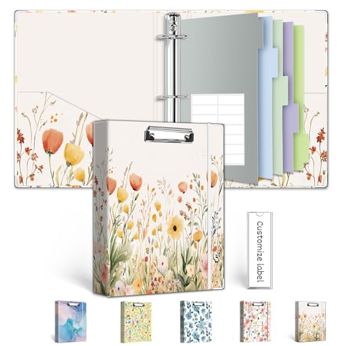 Mini Binder Organizer for 5.5" x 8.5" Paper ，1 Inch 3 Ring Binder with Clipboard, 5-Tabs Pockets Dividers, Plastic Folder, 18 Divider Stikers, Pen Loop (Weed, Half Letter Size) - color: Weeds, size: 1in（5.5"x8.5"）