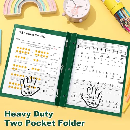 Henoyso 24 Pcs Plastic Folders with Clear Front Pockets and Prongs School to Home File Organizer Plastic Folder for Back to School Parent Teacher Communication Homework Office (Dark Green) - color: Dark Green