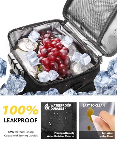 Lunch Bag with Combination Lock, Lunch Box for Men Women, Adjustable Shoulder Strap & Leakproof Soft Cooler for Commute, Travel & Gym - color: Black2