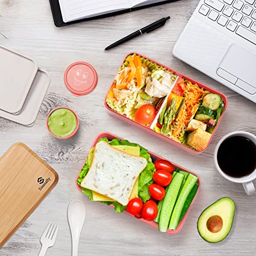 Sinnsally Bento Box for Kids and Adults, Stackable Japanese Bento Lunch Box Containers for Teens/Women with Compartments(47oz),Modern Lunch Containers with Utensil Set,Leak-Proof Lunchbox,Rectangle - color: Dark Pink