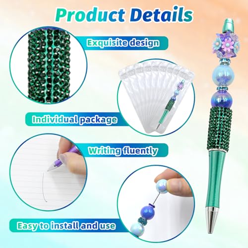 75 Pcs DIY Diamond Beadable Pen Kit - 25 Plastic Rhinestone Beaded Pens Bulk with Refills & Bags - Fancy Cute Glitter Pens for Crafting, Students & Teachers – School Supplies (Green) - color: Green, size: 25