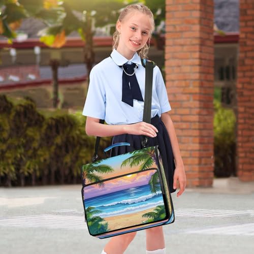 3 Ring Zipper Binder Summer Ocean Beach Sunrise Sunset Binders Bag with Shoulder Strap 500 Sheets Paper Organizer Trapper Keeper Documents Storage File Folder for School Office - color: A1128