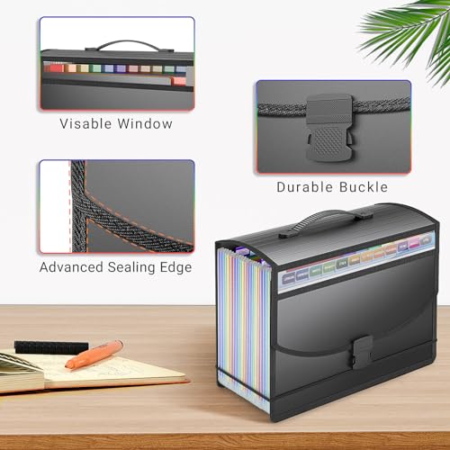 25 Pockets Accordion File Organizer with Handle,Expanding File Folder for Paper/Document/Bill,Portable Filing Box,Visible Window,Quick Search,Expandable Bottom,Large Capacity,A4/Letter Size - size: 25-Pockets