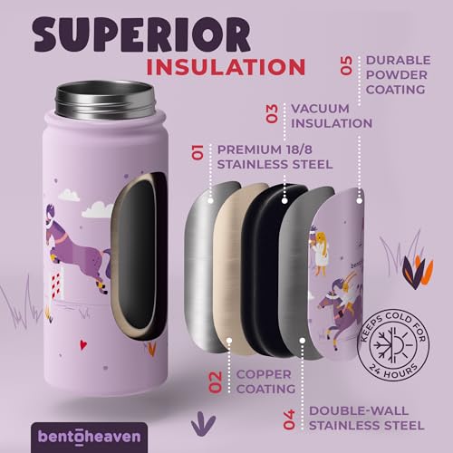 Bentoheaven Kids Water Bottle Stainless Steel for Boys & Girls, Purple | Reusable 17 oz insulated metal tumbler with 2 lids (chug and straw), leakproof design, silicone boot for school and sports. - color: Mauve