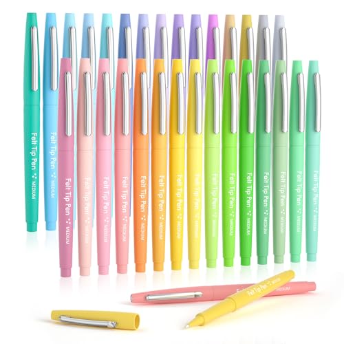 Lelix 30 Colors Felt Tip Pens, Medium Point Pastel Colored Pens, Felt Tip Markers Pens For Journaling, Writing, Note Taking, Planner Coloring, Perfect for Art Office and School Supplies - color: 30 Pastel Colors