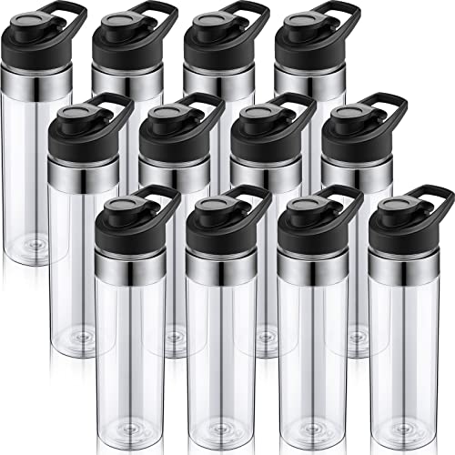Mimorou 12 Pack Clear Water Bottle Bulk 20 oz Plastic Sports Water Bottles Reusable with Leakproof Lid, for Outdoor School Office Gym Cycling Teams, Lightweight, Easy Carry - color: Clear