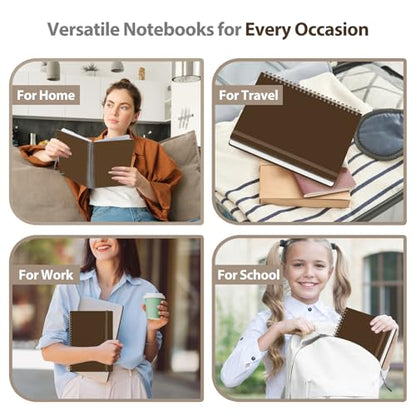 A5 Lined Spiral Journal Notebook, 146 Pages Hardcover Notebook with 100 GSM Thick Paper, Inner Pocket & Elastic Closure, 5.7" x 7.9", Notebooks for Work, School, College, Office, Journaling & Note Taking - color: Brown